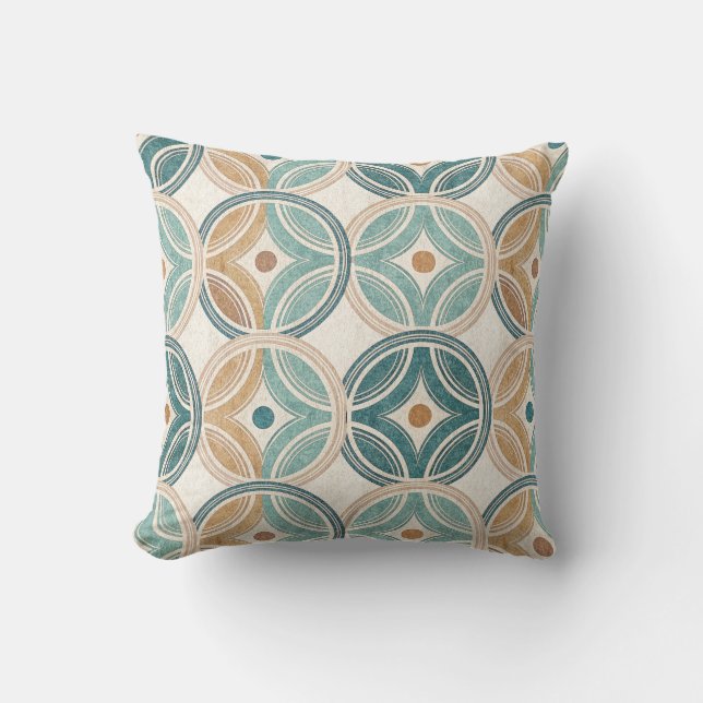 Harmonious Zen Rings Teal Geometric Circle Pattern Cushion (Front)