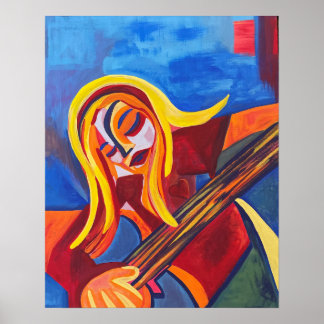 "Harmony" Abstract Art Girl With Guitar Poster