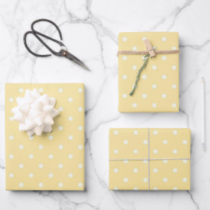 Harmony and Unity: Lemon Yellow & White Polka Dots Wrapping Paper Sheet