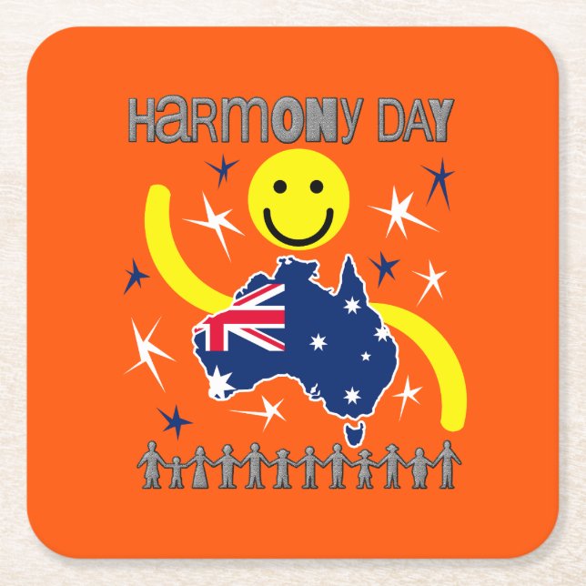 Harmony Day Australia  Square Paper Coaster (Front)