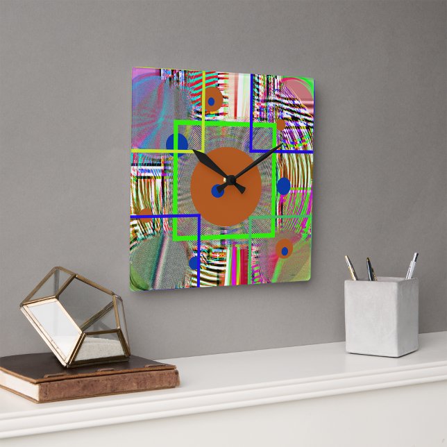 Harmony Geometry — Vibrant Folk-Art Watercolor  Square Wall Clock (Creator Uploaded)