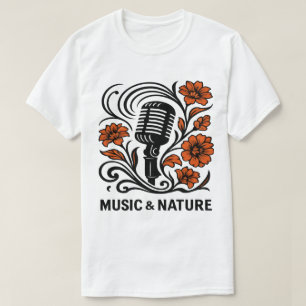 Harmony in Bloom – Art Nouveau Microphone & Floral T-Shirt