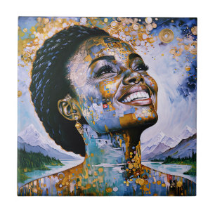 "Harmony in Gold and Sky" Ceramic Tile