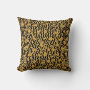 Harmony in Gold: Sayagata Maple Leaves Cushion