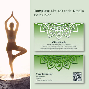 Harmony in Green Mandala Design Yoga Business Card