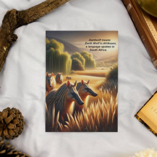 Harmony in Nature: Aardwolf Frolicking in Field Postcard