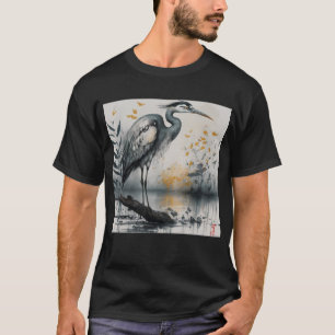 Harmony in Nature The Heron and Its Reflection T-Shirt