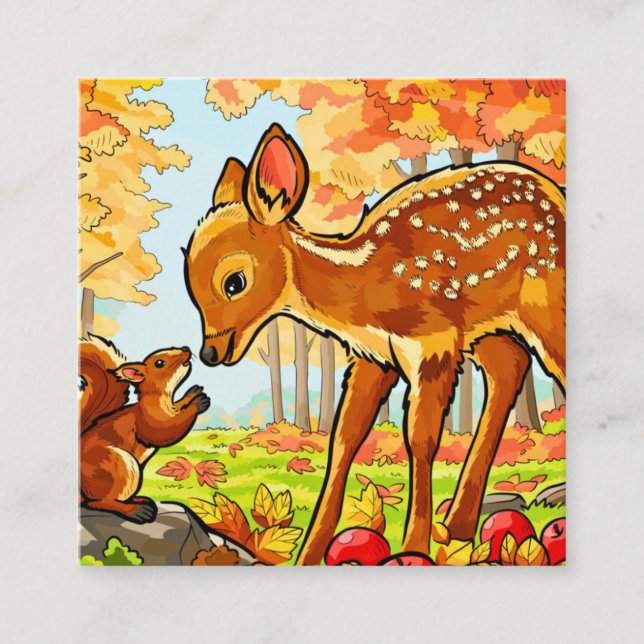 Harmony in Nature: The Squirrel and the Deer Square Business Card (Front)