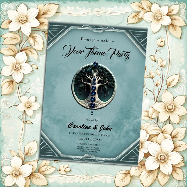 Harmony in teal, Mystical Tree of Life. Invitation (Creator Uploaded)