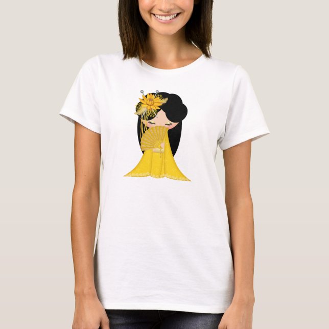 Harmony Kokeshi Doll in blends of yellow Tshirt (Front)