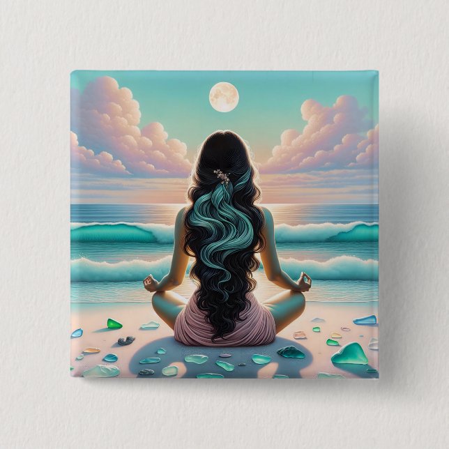 Harmony Meditation on Beach 15 Cm Square Badge (Front)