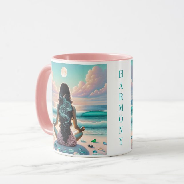 Harmony Meditation on Beach Mug (Front Left)