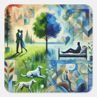 Harmony of Life - Painting of Serenity and Nature Square Sticker