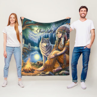 Harmony of native spirit and wilderness at dusk fleece blanket