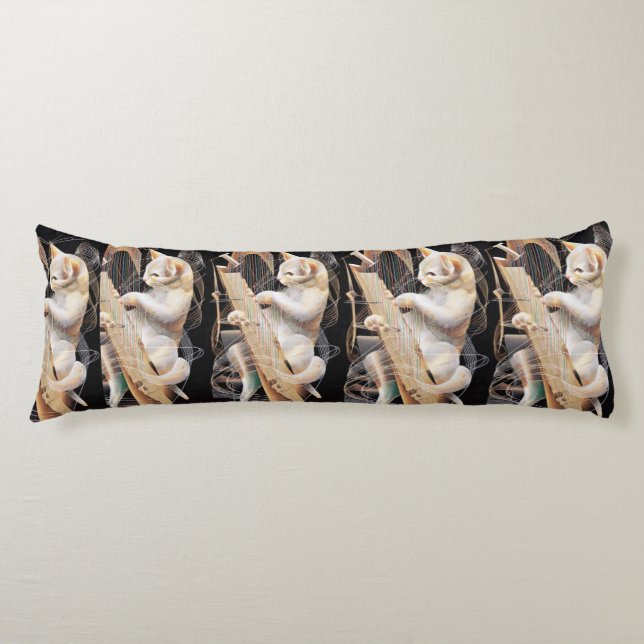 Harmony of Strings – Surreal Cat Body Pillow (Front)