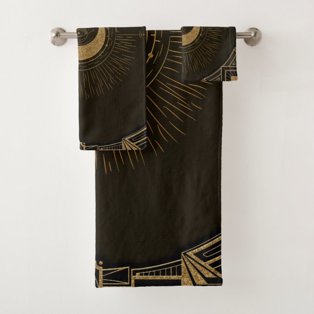 Harmony of the elements: moon, gold and geometry.  bath towel set (Insitu)