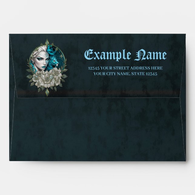 Harmony of the elements, the woman with lion.  envelope (Back (Top Flap))