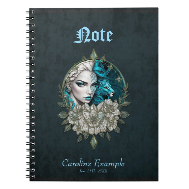 Harmony of the elements, the woman with lion.  notebook (Front)