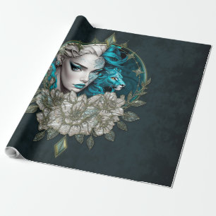 Harmony of the elements, the woman with lion. wrapping paper