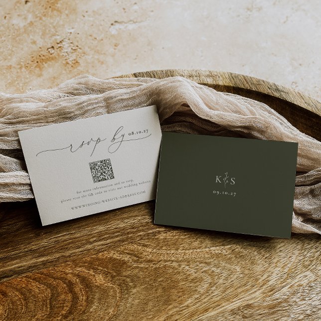 HARMONY | Olive Green Minimalist Wedding QR Code RSVP Card (Creator Uploaded)