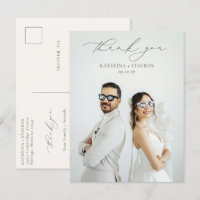 HARMONY Olive Green Script Wedding Photo Thank You
