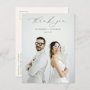 HARMONY Olive Green Script Wedding Photo Thank You Postcard