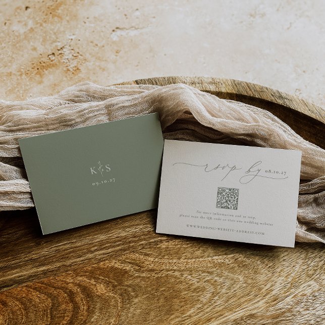 HARMONY | Sage Green Minimalist Wedding QR Code RSVP Card (Creator Uploaded)