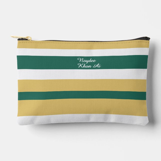 Harmony Stripes Lines Green Gold White Accessory Pouch (Front)
