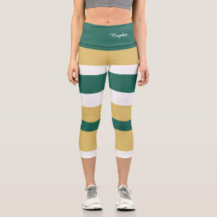 Harmony Stripes Lines Green Gold White Capri Leggings