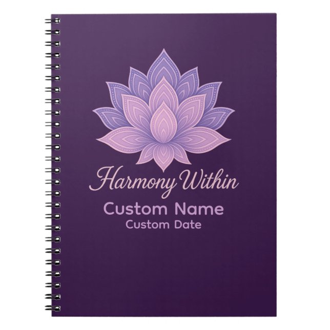 Harmony Within Lotus Mandala Personalised Notebook (Front)