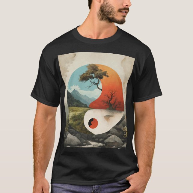 "Harmony's Embrace: Yin-Yang Surrealism T-Shirt" T-Shirt (Front)