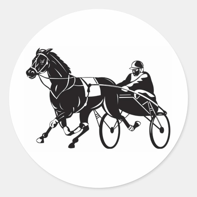 harness cart horse racing sulkies classic round sticker (Front)