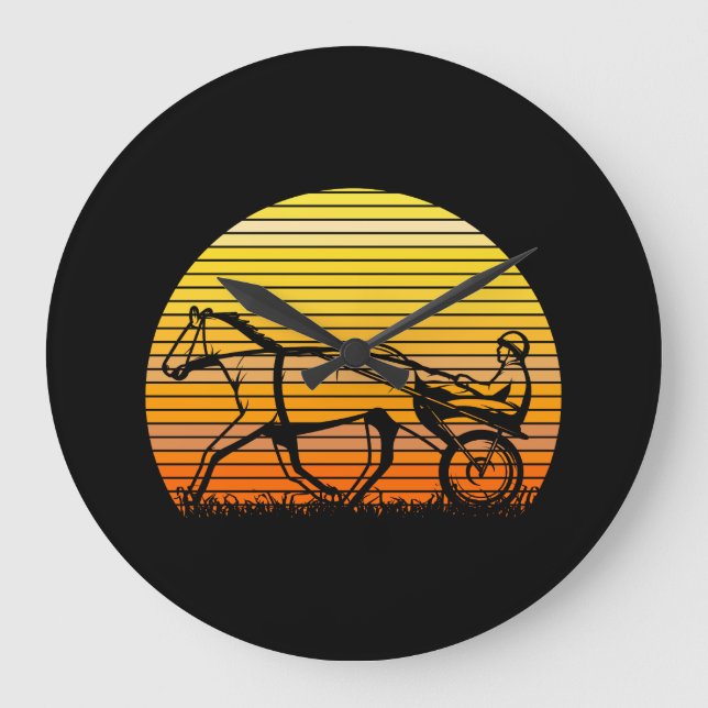 Harness Racing Race Horse Sunset Silhouette Large Clock (Front)