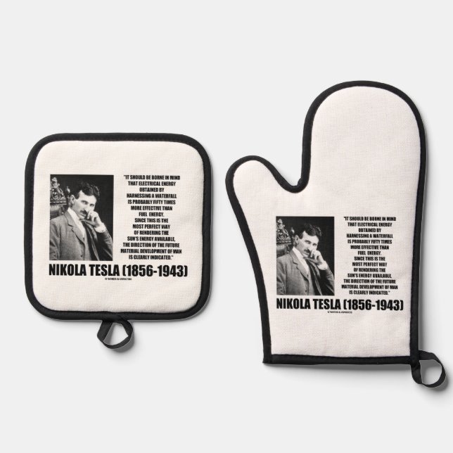 Harnessing A Waterfall Sun's Energy Tesla Quote Oven Mitt & Pot Holder Set (Front)