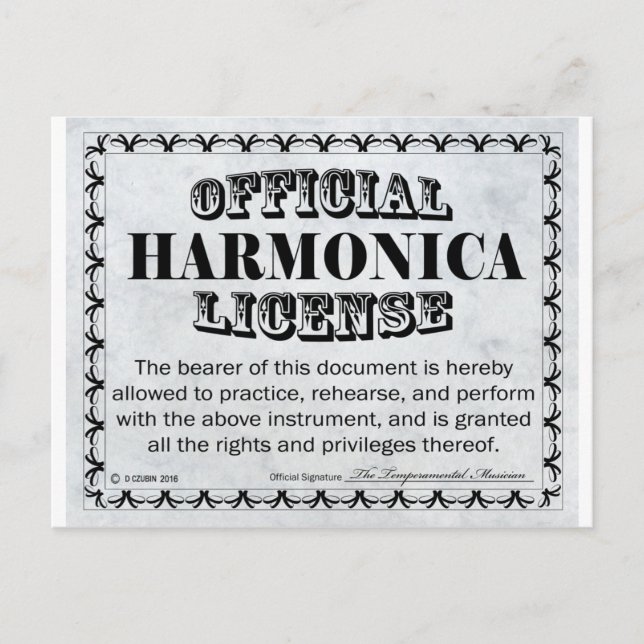 Harnonica License Postcard (Front)