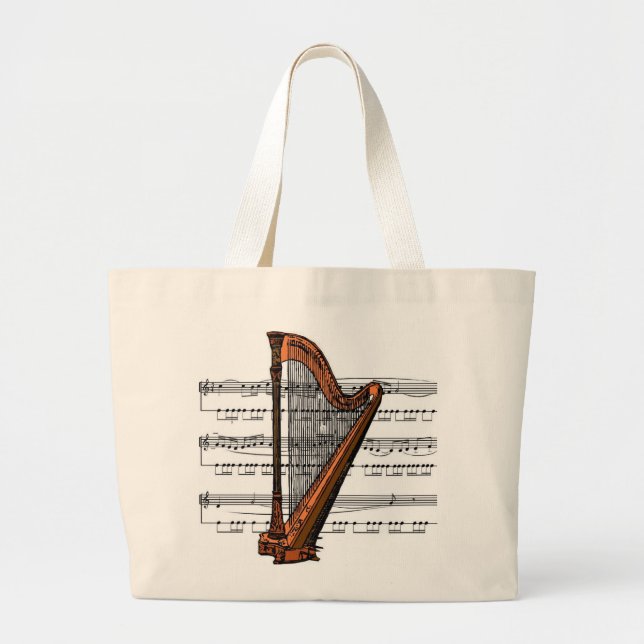 Harp 02B w/Sheet Music Background ~ Tote Bag (Front)