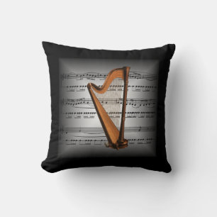Harp ~ 3-D Sheet Music ~ Pillow Grey/Black ~