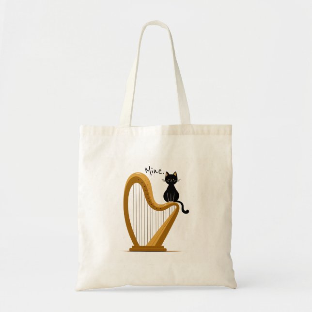 Harp and Cat Design Tote Bag (Front)