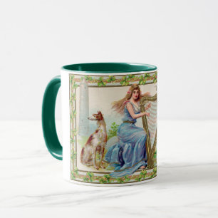 Harp and Dog, Shamrock, St. Patrick's Day, Vintage Mug
