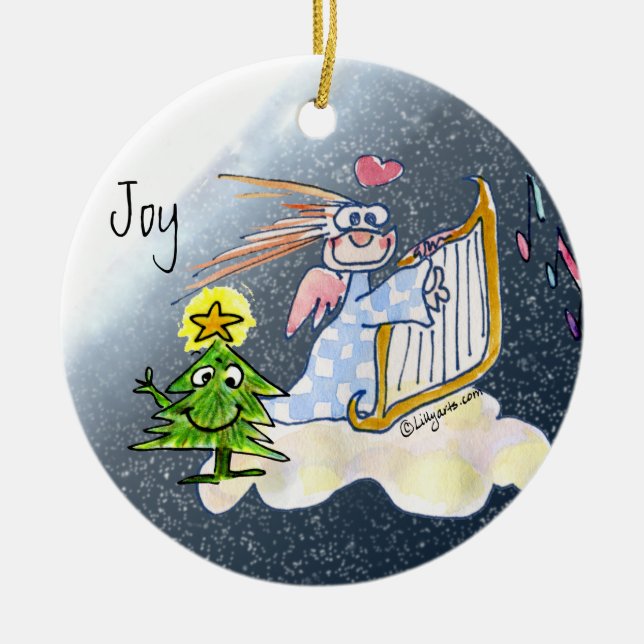 Harp Angel Christmas Tree Joy Cartoon Ceramic Ornament (Front)
