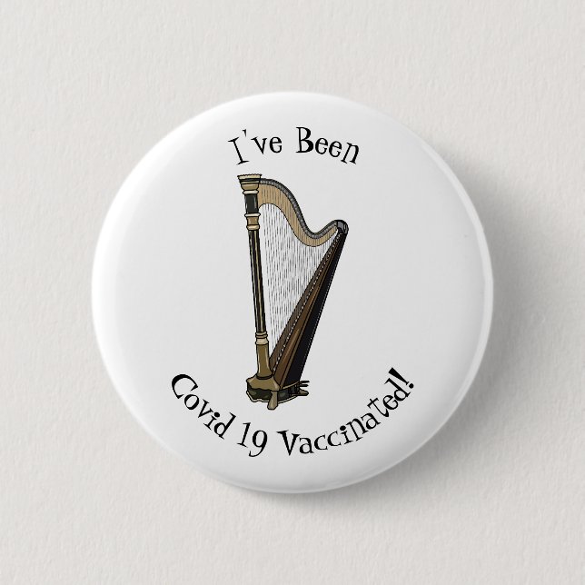 Harp cartoon illustration 6 cm round badge (Front)