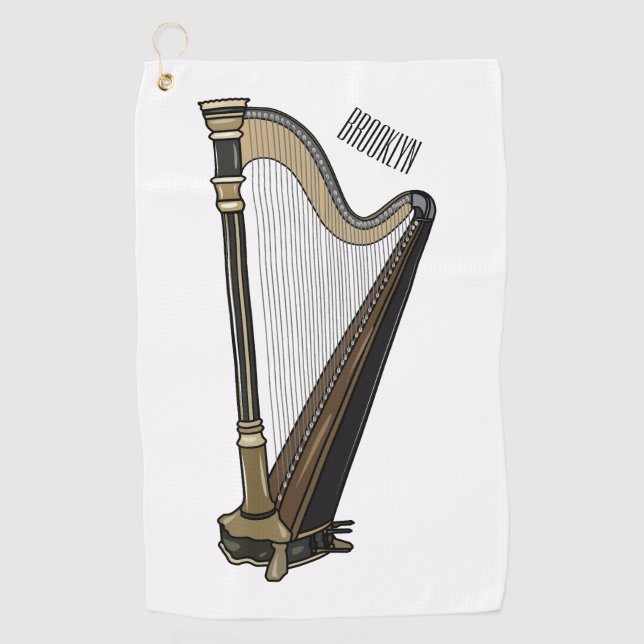 Harp cartoon illustration  golf towel (Front)