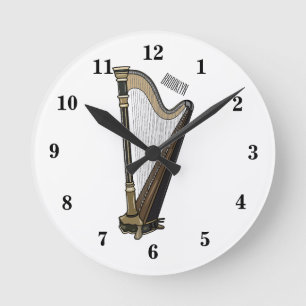Harp cartoon illustration  round clock