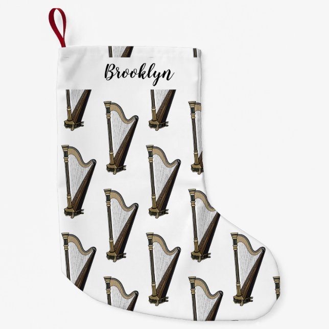 Harp cartoon illustration  small christmas stocking (Front)