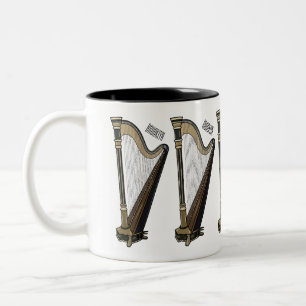 Harp cartoon illustration Two-Tone coffee mug