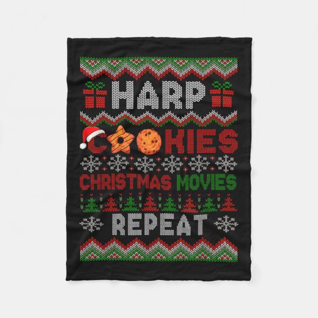 Harp Cookies Christmas Movies Repeat Sweater Instr Fleece Blanket (Front)