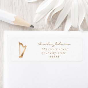 Harp Elegant Script Modern Gold White Music Return Address Label