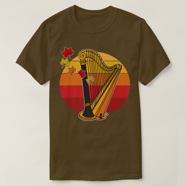 Harp Fall Harpist Autumn Thanksgiving String Music T-Shirt (Design Front)