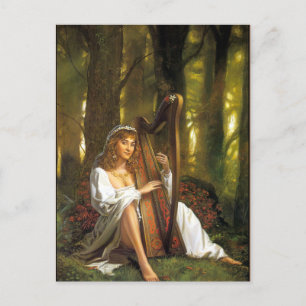 Harp Lady Postcard   Enchanting Woman with Harp