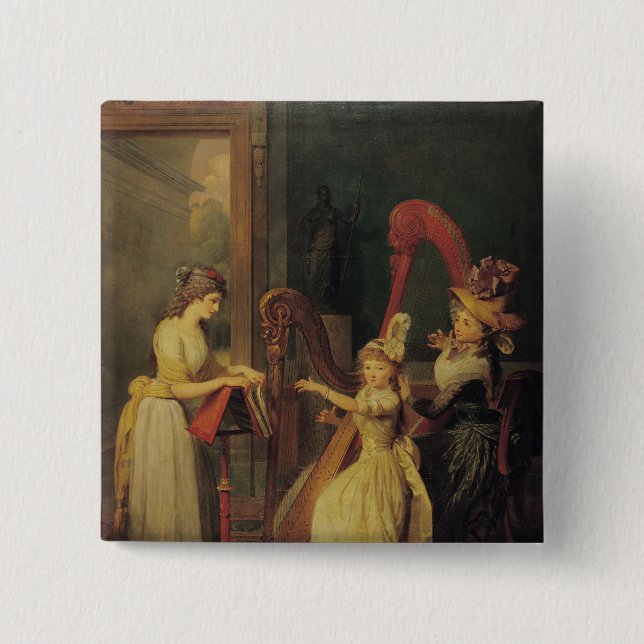 Harp lesson given by Madame de Genlis 15 Cm Square Badge (Front)